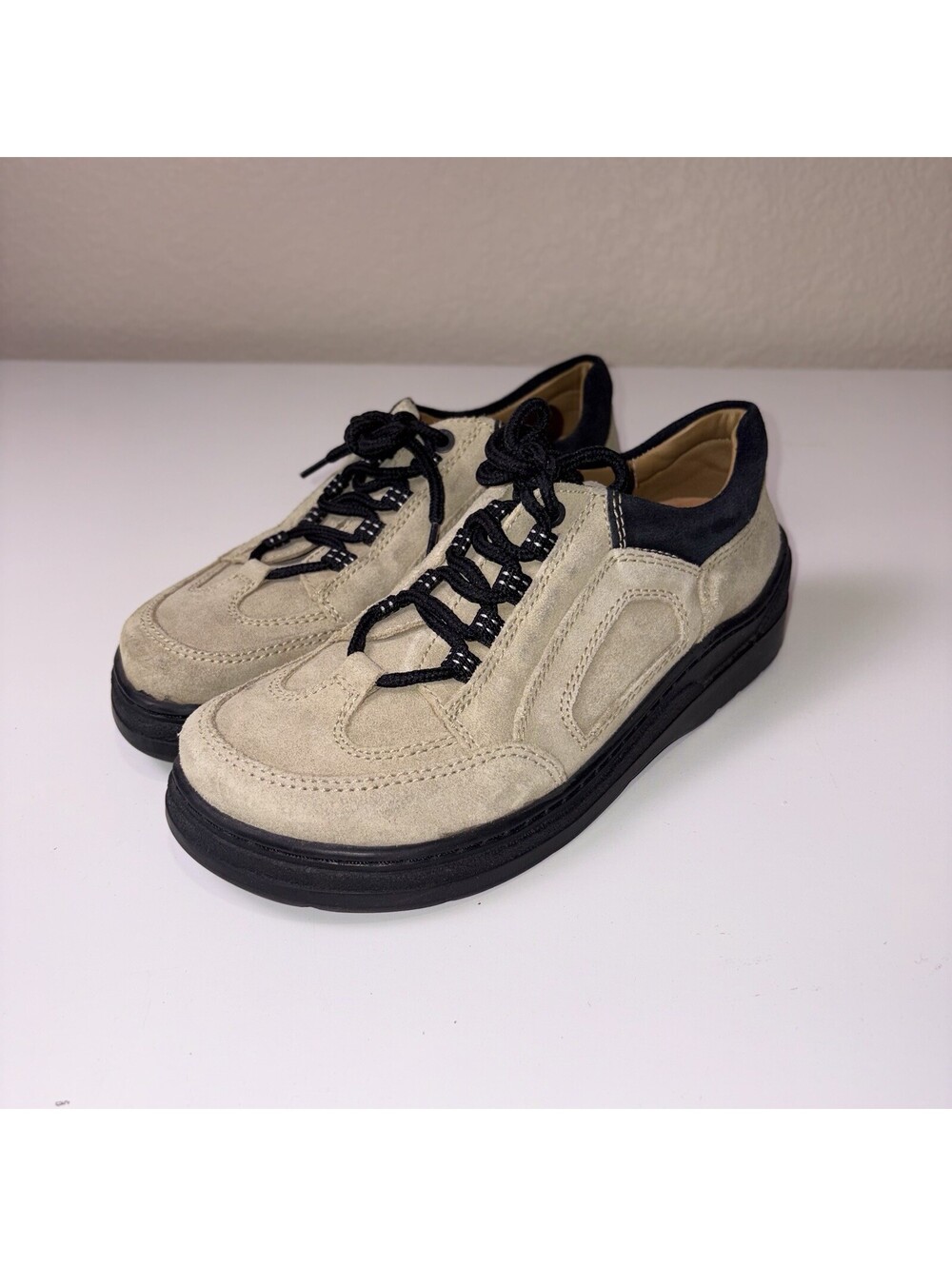 Birkenstock Footprints Womens 8 Beige Suede Leather Lace Up Comfort Shoes